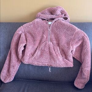 Cozy Brown Plush Half-Zip Hoodie Sweater